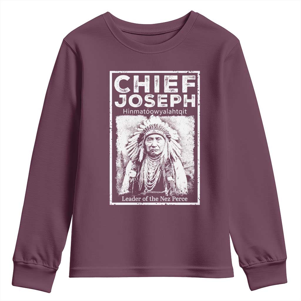 Native American Chief Joseph Youth Sweatshirt Leader Of The Nez Perce Indian History TS11 Maroon Print Your Wear