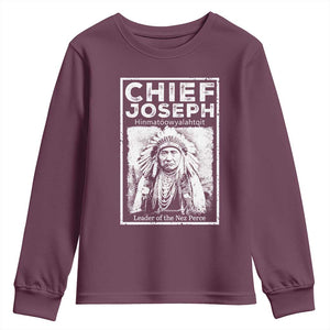 Native American Chief Joseph Youth Sweatshirt Leader Of The Nez Perce Indian History TS11 Maroon Print Your Wear