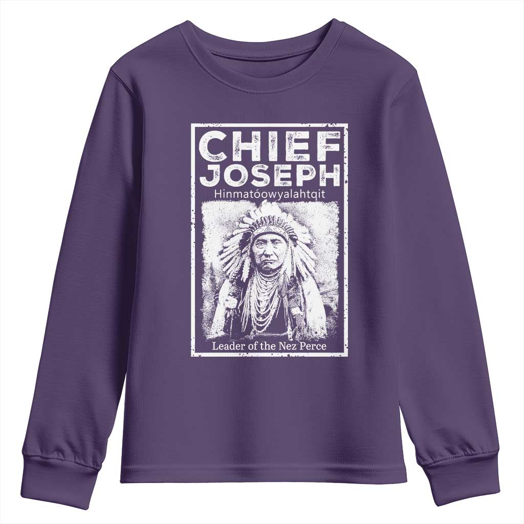 Native American Chief Joseph Youth Sweatshirt Leader Of The Nez Perce Indian History TS11 Purple Print Your Wear