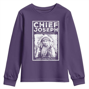 Native American Chief Joseph Youth Sweatshirt Leader Of The Nez Perce Indian History TS11 Purple Print Your Wear