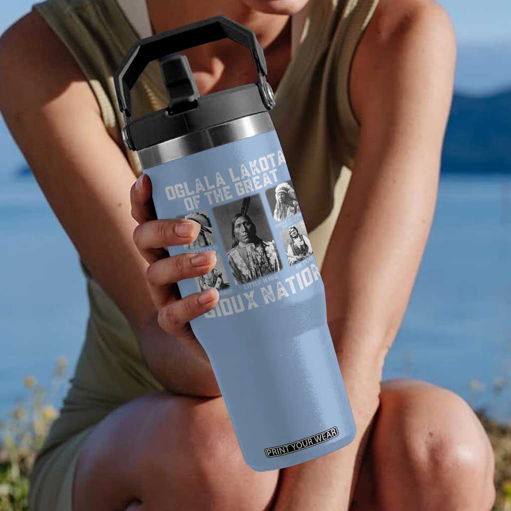 Oglala Lakota Of The Great Sioux Nation Flip Straw Tumbler Native American Chiefs TS11 One Size: 30 oz Light Blue Print Your Wear