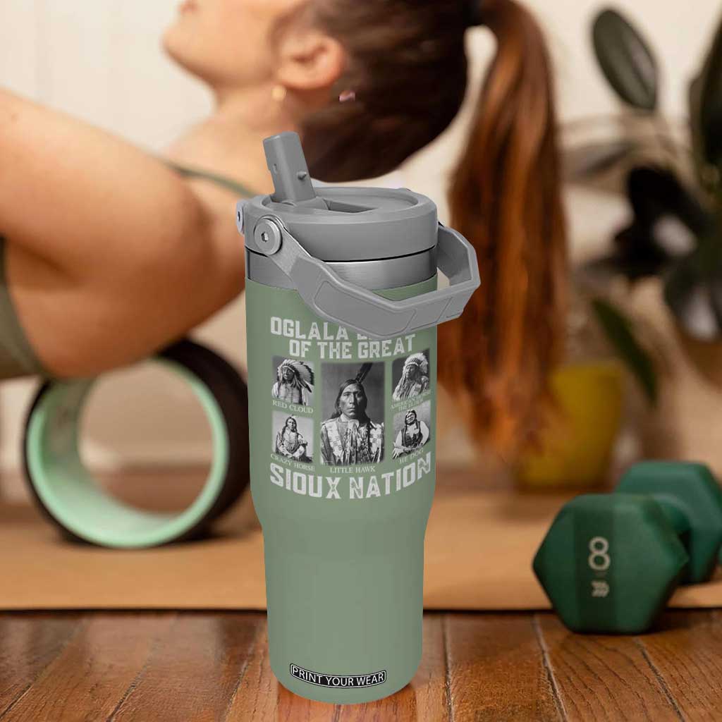 Oglala Lakota Of The Great Sioux Nation Flip Straw Tumbler Native American Chiefs TS11 One Size: 30 oz Moss Green Print Your Wear