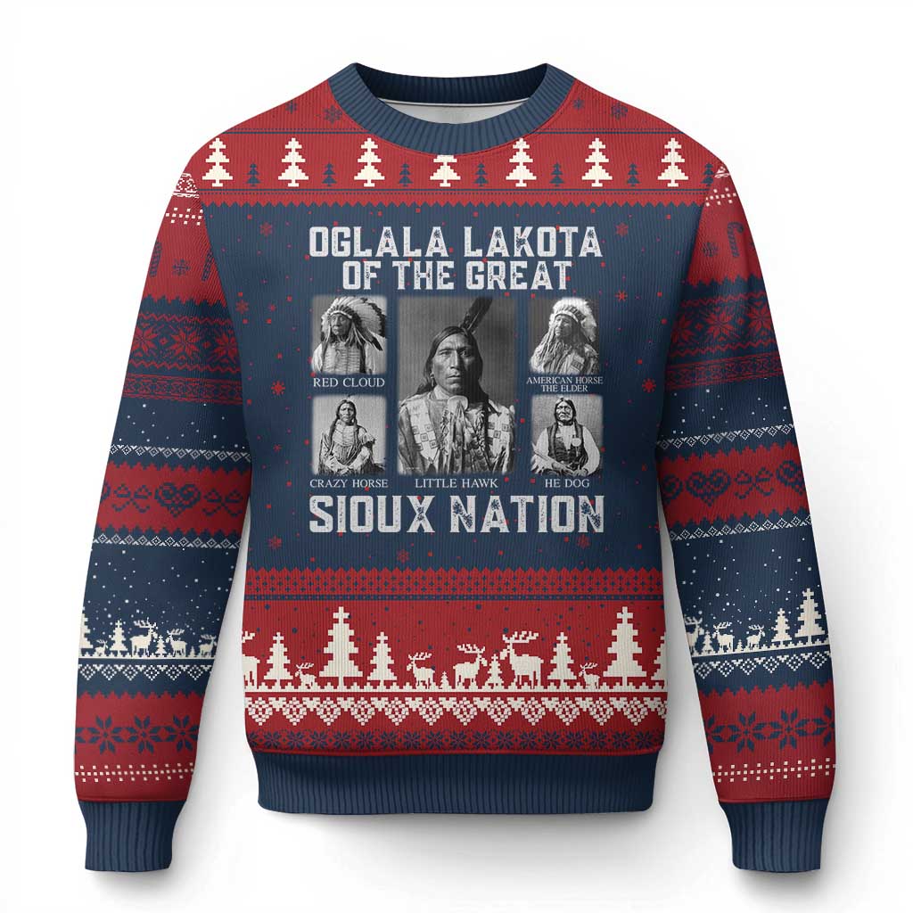 Oglala Lakota Of The Great Sioux Nation Ugly Christmas Sweater Native American Chiefs TS11 Navy Red Print Your Wear