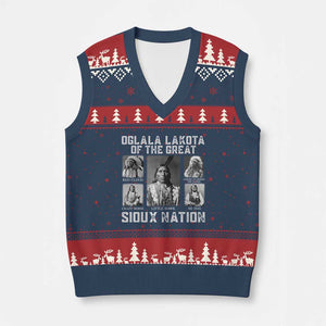 Oglala Lakota Of The Great Sioux Nation V-Neck Knit Sweater Vest Native American Chiefs - Print Your Wear