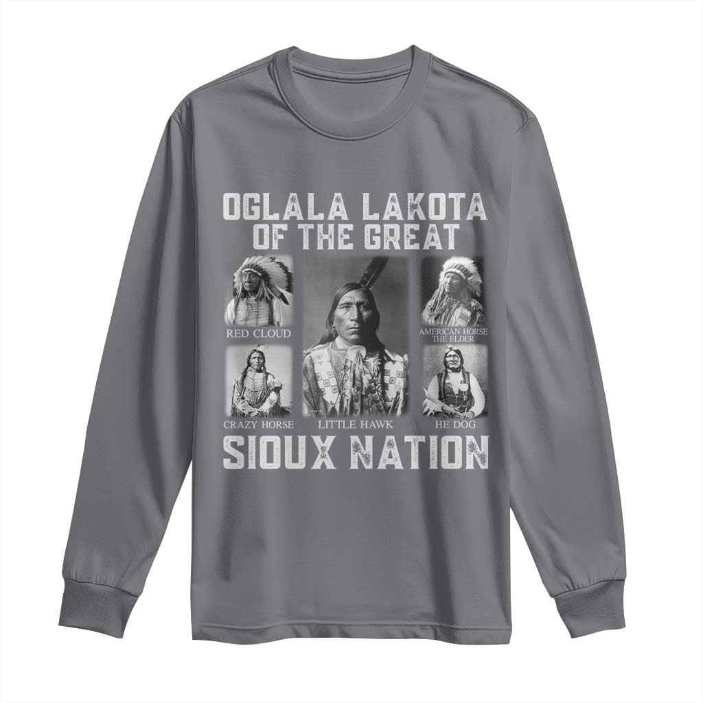 Oglala Lakota Of The Great Sioux Nation Long Sleeve Shirt Native American Chiefs TS11 Charcoal Print Your Wear