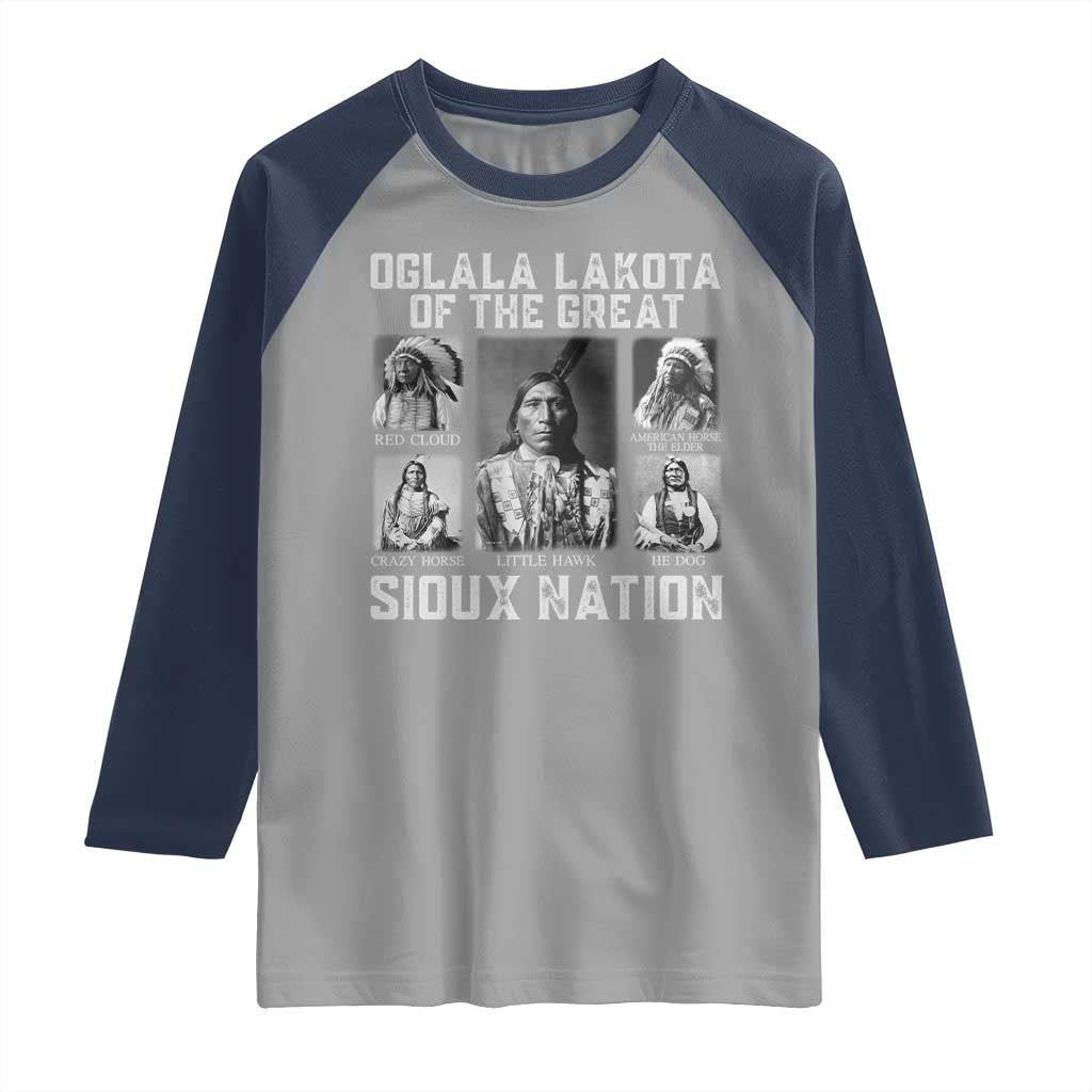 Oglala Lakota Of The Great Sioux Nation Raglan Shirt Native American Chiefs TS11 Sport Gray Navy Print Your Wear