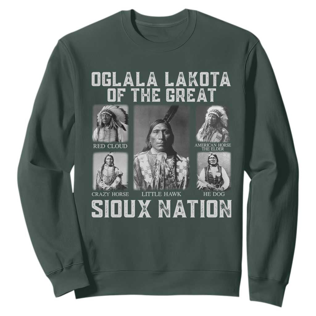 Oglala Lakota Of The Great Sioux Nation Sweatshirt Native American Chiefs TS11 Dark Forest Green Print Your Wear