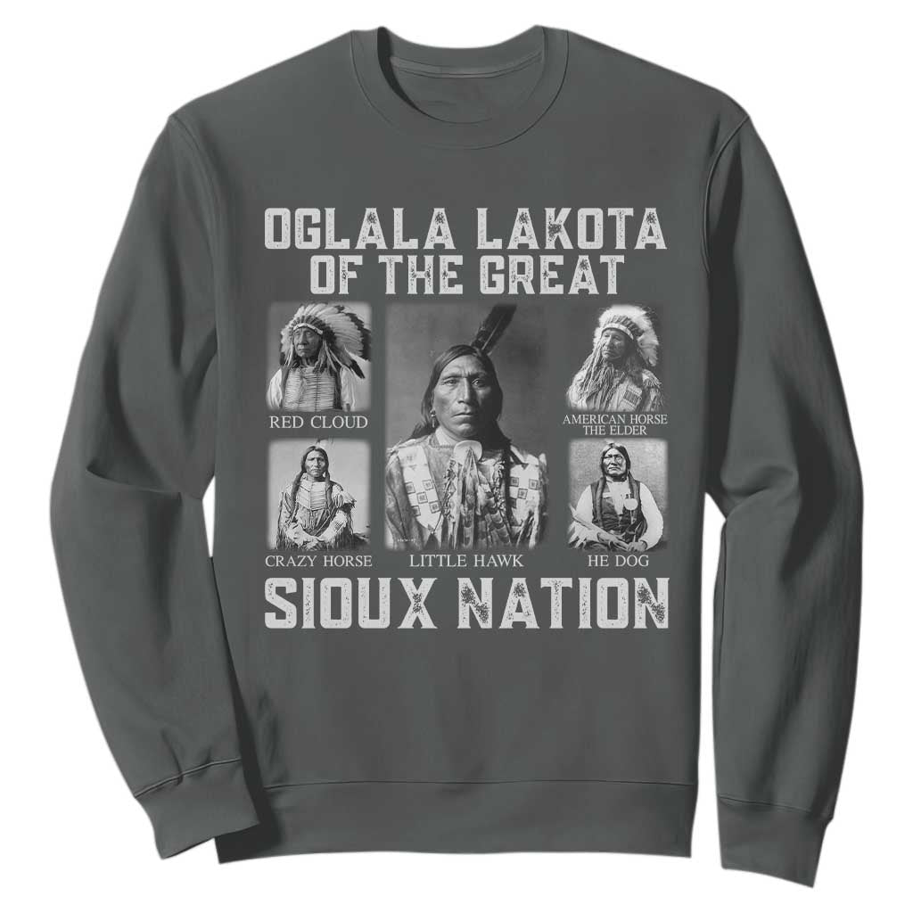 Oglala Lakota Of The Great Sioux Nation Sweatshirt Native American Chiefs TS11 Dark Heather Print Your Wear