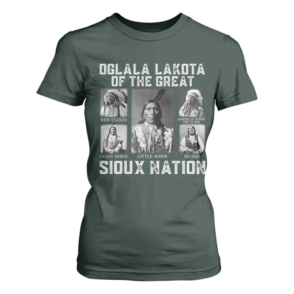 Oglala Lakota Of The Great Sioux Nation T Shirt For Women Native American Chiefs TS11 Dark Forest Green Print Your Wear