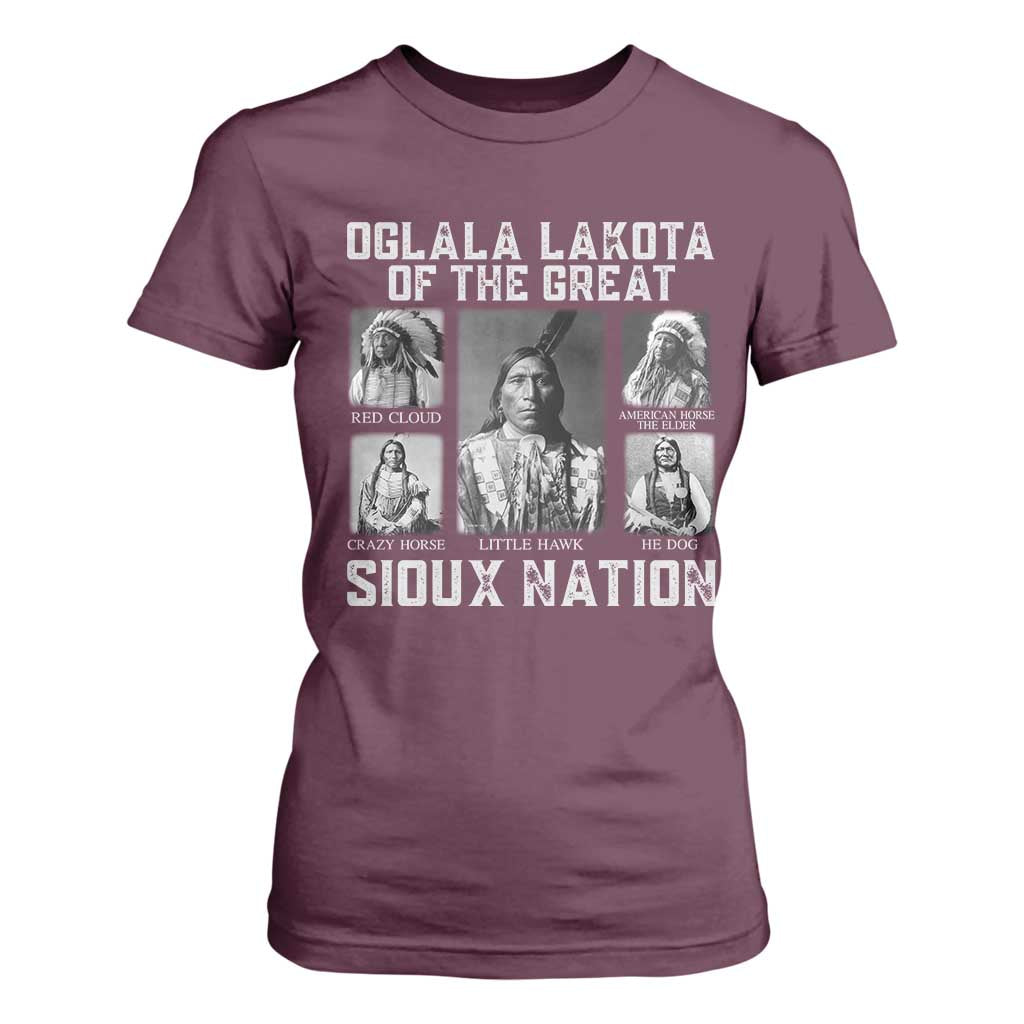 Oglala Lakota Of The Great Sioux Nation T Shirt For Women Native American Chiefs TS11 Maroon Print Your Wear