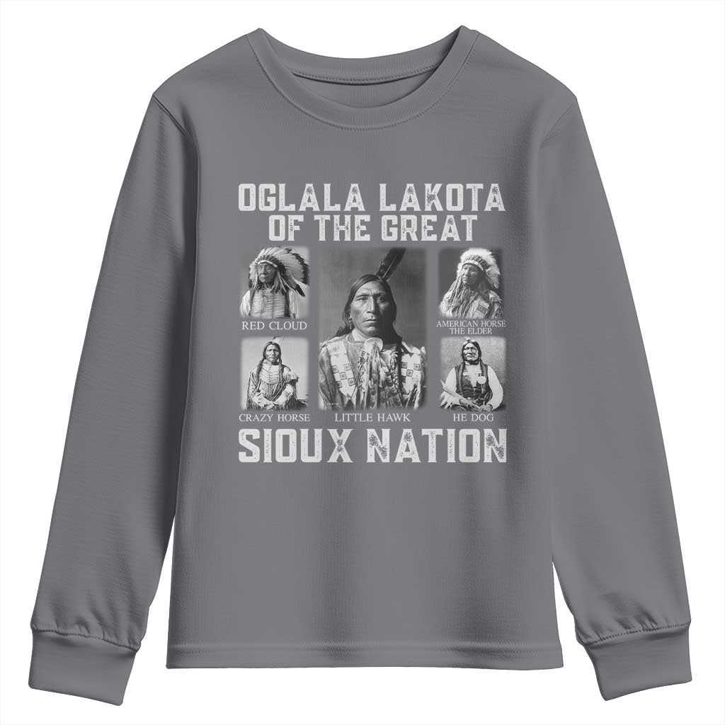 Oglala Lakota Of The Great Sioux Nation Youth Sweatshirt Native American Chiefs TS11 Charcoal Print Your Wear