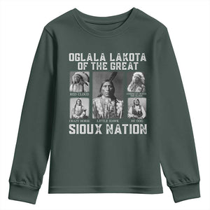 Oglala Lakota Of The Great Sioux Nation Youth Sweatshirt Native American Chiefs TS11 Dark Forest Green Print Your Wear