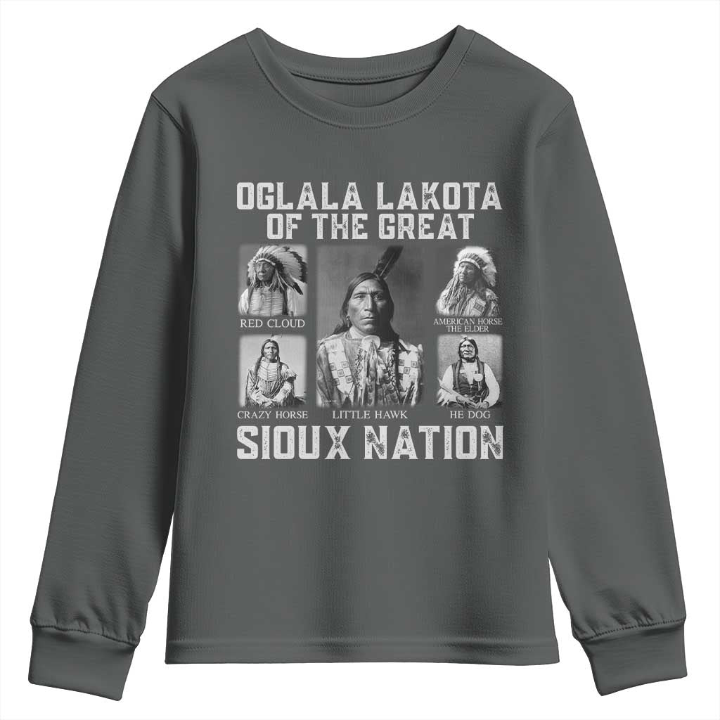 Oglala Lakota Of The Great Sioux Nation Youth Sweatshirt Native American Chiefs TS11 Dark Heather Print Your Wear