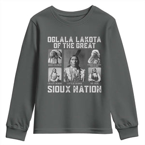 Oglala Lakota Of The Great Sioux Nation Youth Sweatshirt Native American Chiefs TS11 Dark Heather Print Your Wear