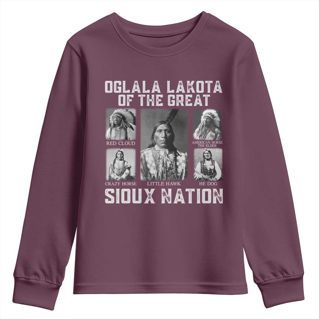 Oglala Lakota Of The Great Sioux Nation Youth Sweatshirt Native American Chiefs TS11 Maroon Print Your Wear