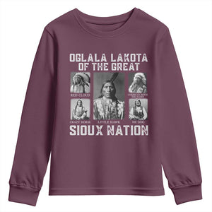 Oglala Lakota Of The Great Sioux Nation Youth Sweatshirt Native American Chiefs TS11 Maroon Print Your Wear