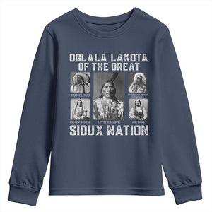 Oglala Lakota Of The Great Sioux Nation Youth Sweatshirt Native American Chiefs TS11 Navy Print Your Wear
