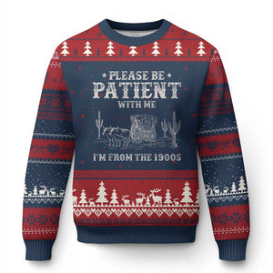 Funny Please Be Patient With Me I'm From The 1900s Ugly Christmas Sweater Western Chuck Wagon TS11 Navy Red Print Your Wear