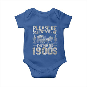 Funny Please Be Patient With Me I'm From The 1900s Baby Onesie Vintage Carriage TS11 Royal Blue Print Your Wear