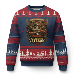 US Marines Veteran Ugly Christmas Sweater It Cannot Be Inherited Nor Can It Be Purchased I Have Earned It TS11 Navy Red Print Your Wear
