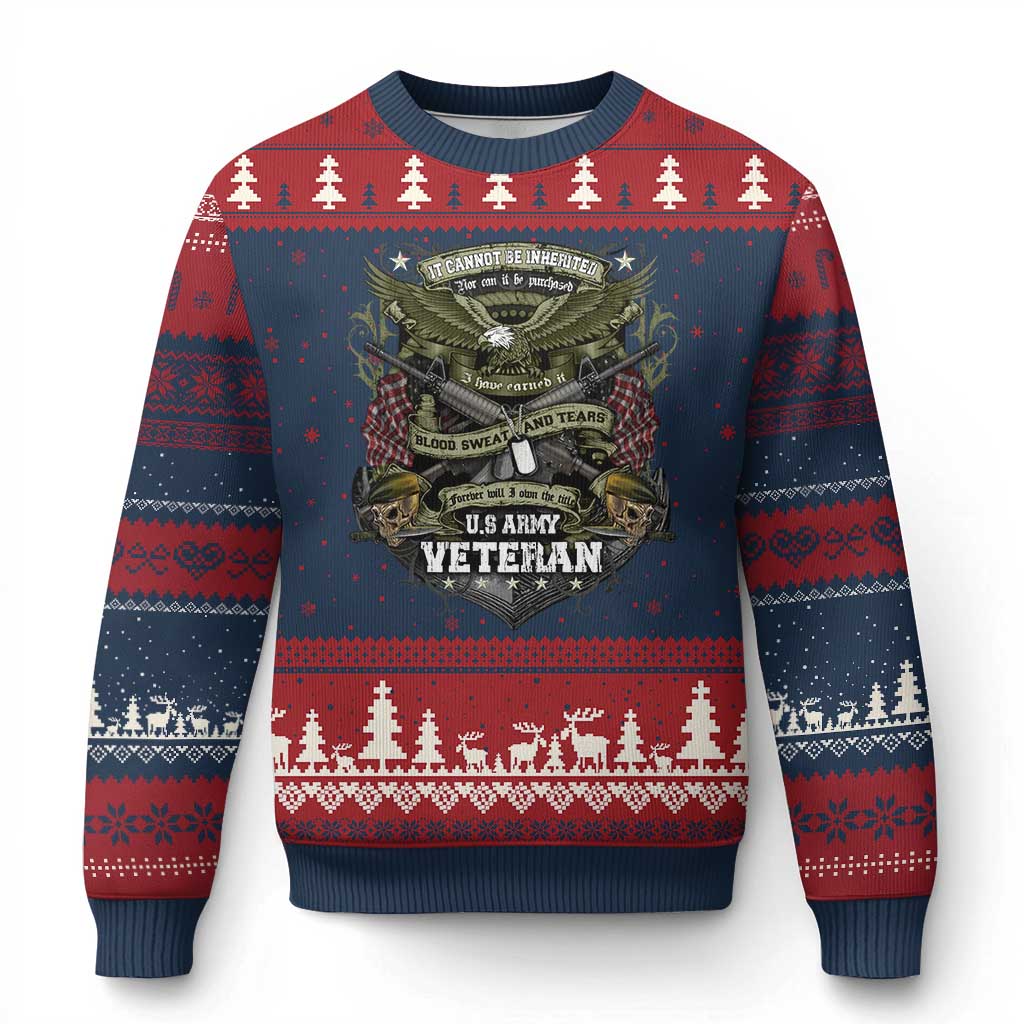 US Military Army Veteran Ugly Christmas Sweater It Cannot Be Inherited Nor Can It Be Purchased I Have Earned It TS11 Navy Red Print Your Wear