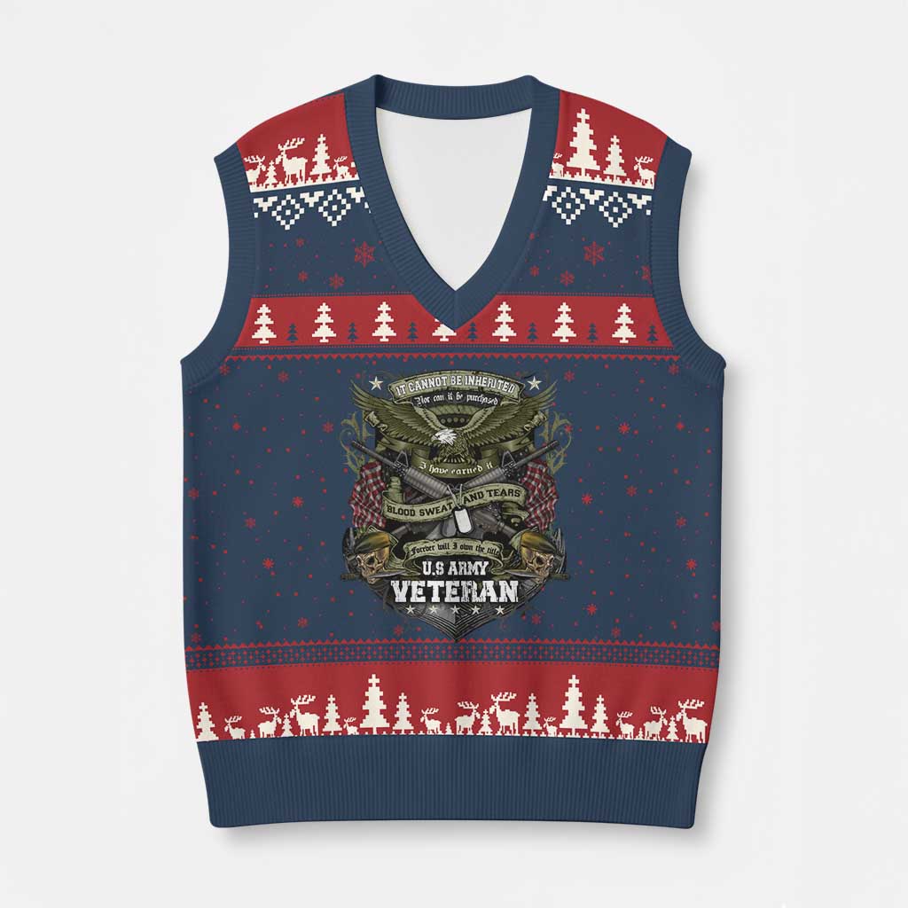 US Military Army Veteran V-Neck Knit Sweater Vest It Cannot Be Inherited Nor Can It Be Purchased I Have Earned It TS11 Navy Red Print Your Wear