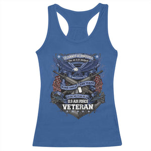 US Military Air Force Veteran Racerback Tank Top It Cannot Be Inherited Nor Can It Be Purchased I Have Earned It TS11 Royal Blue Print Your Wear