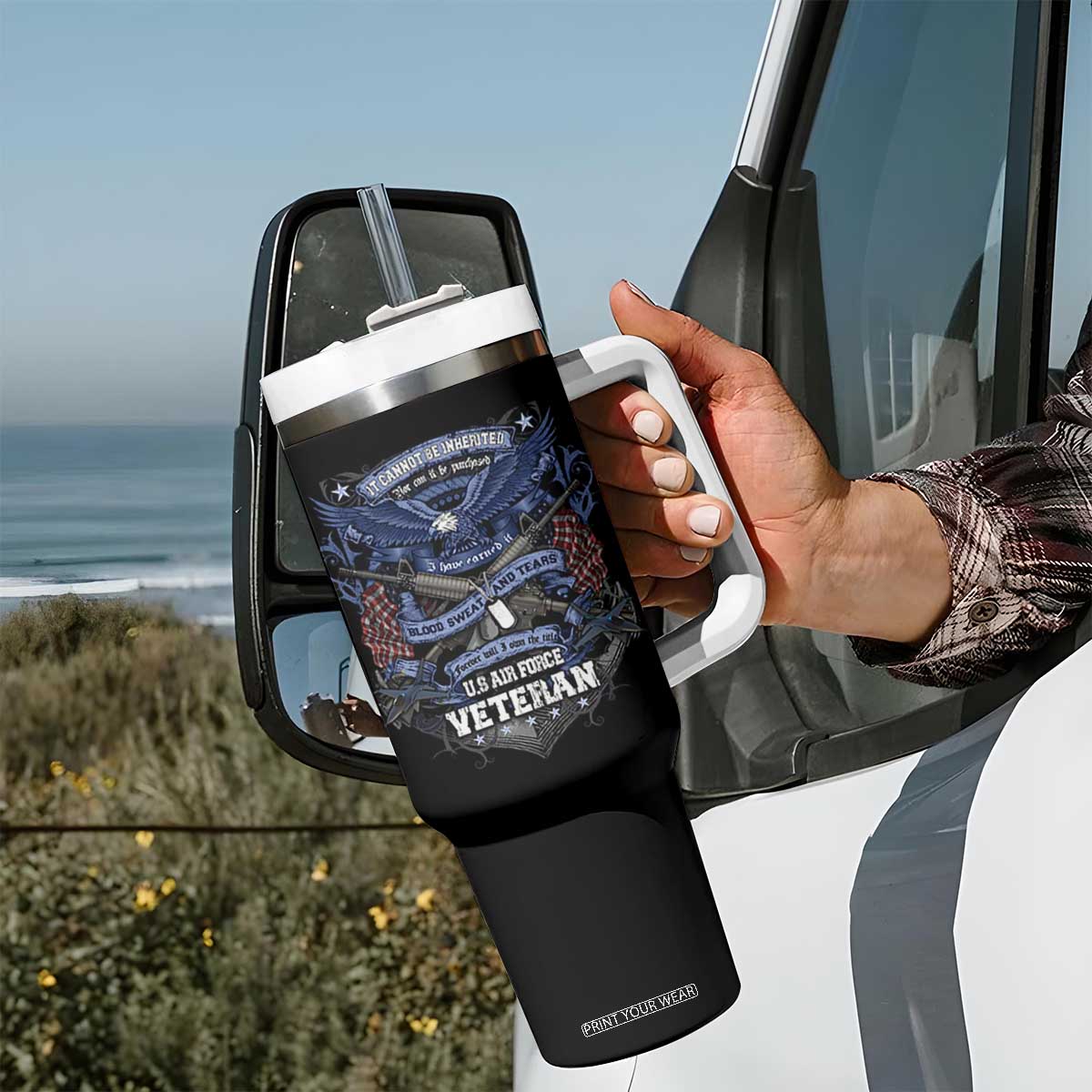 US Military Air Force Veteran Tumbler With Handle It Cannot Be Inherited Nor Can It Be Purchased I Have Earned It TS11 Print Your Wear