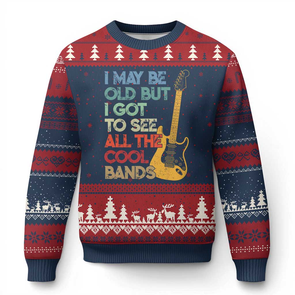 Funny I May Be Old But I Got To See All The Cool Bands Ugly Christmas Sweater TS11 Navy Red Print Your Wear