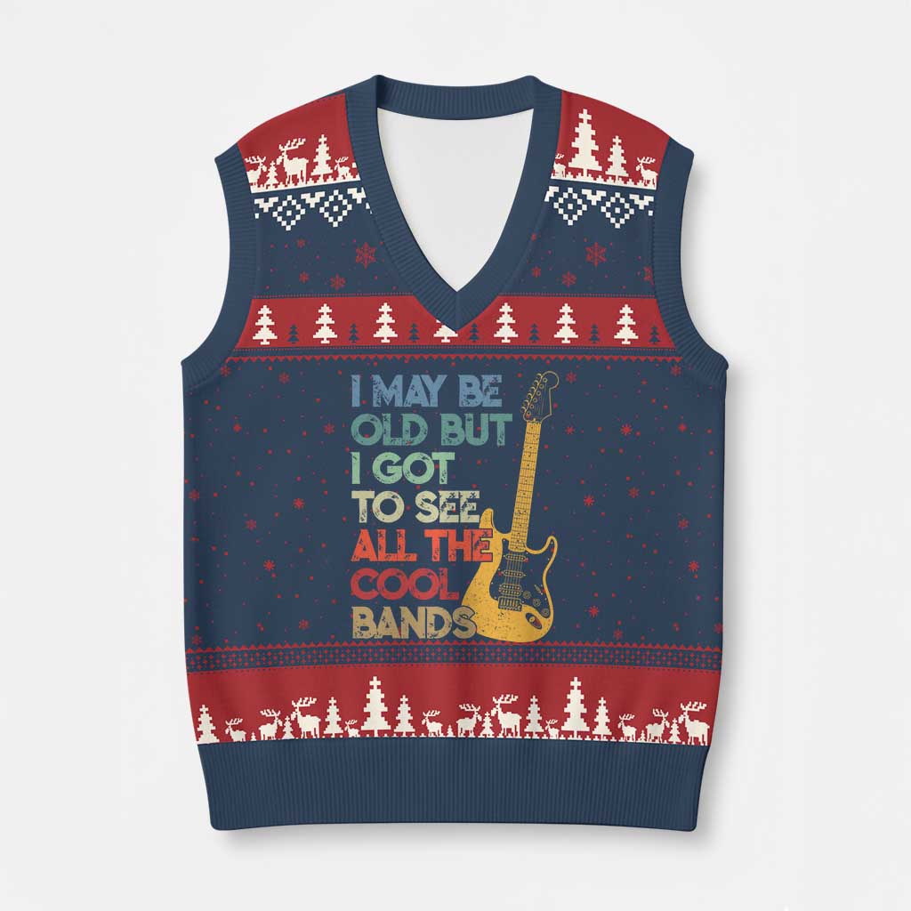 Funny I May Be Old But I Got To See All The Cool Bands V-Neck Knit Sweater Vest TS11 Navy Red Print Your Wear