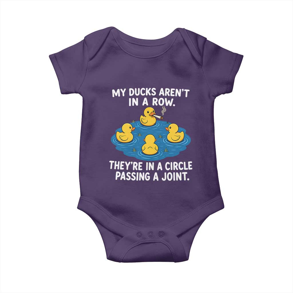 My Duck Arent In A Row They Are In A Circle Passing A Joint Baby Onesie Funny Duck Cannabis Cigarette TS11 Purple Print Your Wear