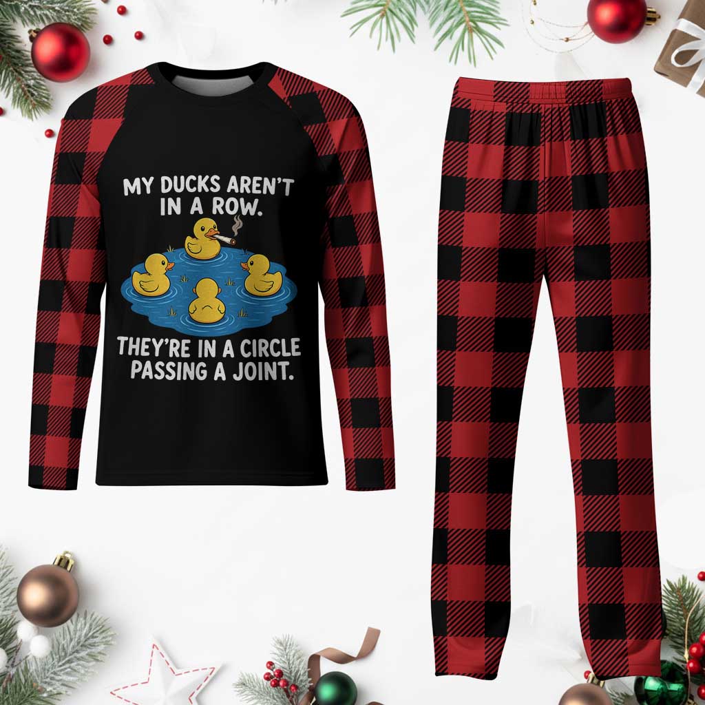 My Duck Arent In A Row They Are In A Circle Passing A Joint Plaid Pajama Set Funny Duck Cannabis Cigarette TS11 Buffalo Plaid Print Your Wear
