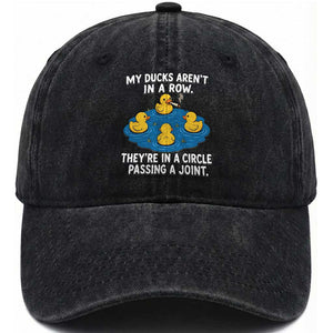 My Duck Arent In A Row They Are In A Circle Passing A Joint Washed Cotton Baseball Cap Funny Duck Cannabis Cigarette TS11 Print Your Wear