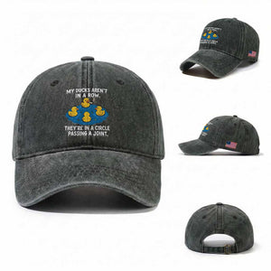 My Duck Arent In A Row They Are In A Circle Passing A Joint Washed Cotton Baseball Cap Funny Duck Cannabis Cigarette TS11 Washed Cap Universal Fit Dark Green Print Your Wear