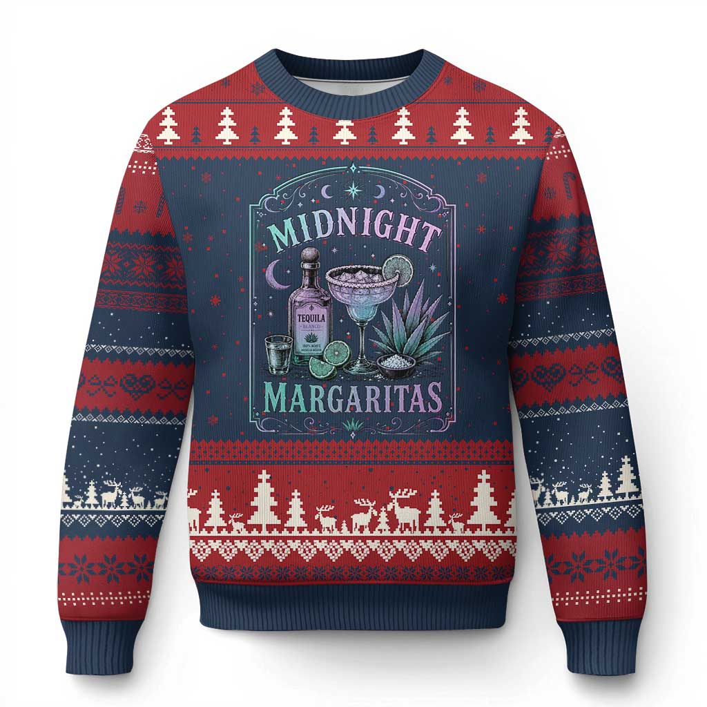 Midnight Margaritas Halloween Witch Cocktail Lover Ugly Christmas Sweater TS11 Navy Red Print Your Wear