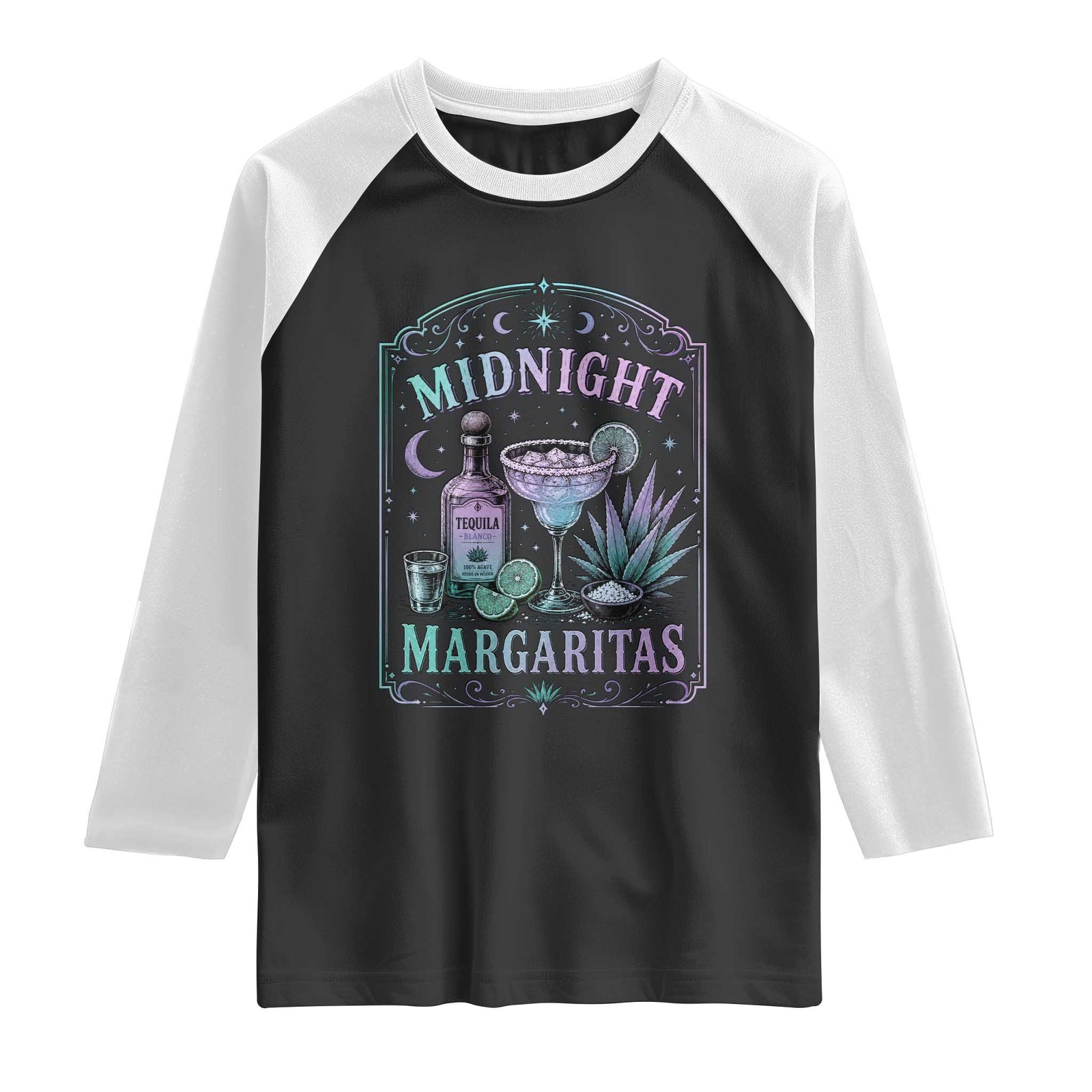Midnight Margaritas Halloween Witch Cocktail Lover Raglan Shirt TS11 Black White Print Your Wear