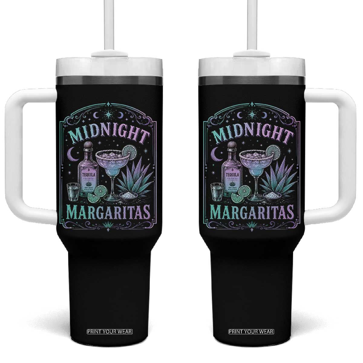Midnight Margaritas Halloween Witch Cocktail Lover Tumbler With Handle TS11 One Size: 40 oz Black Print Your Wear