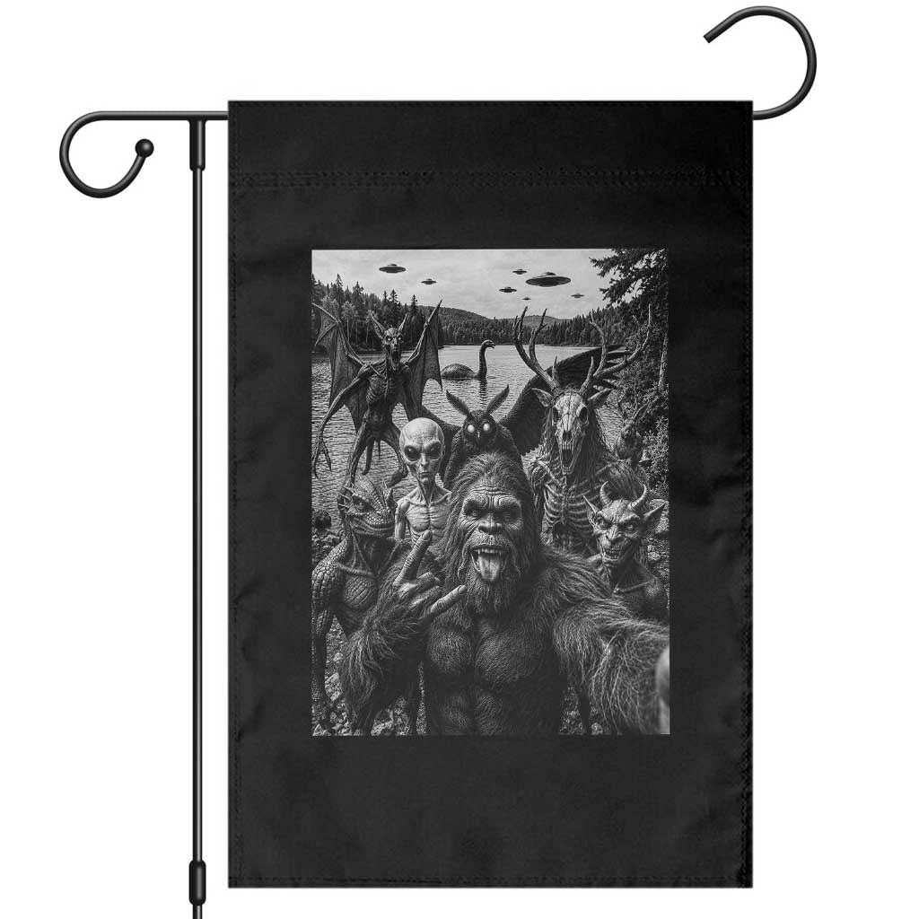 Funny Cryptid Creatures Selfie Garden Flag Bigfoot Alien Cryptozoology Fantasy Mythical Monsters TS11 Black Print Your Wear