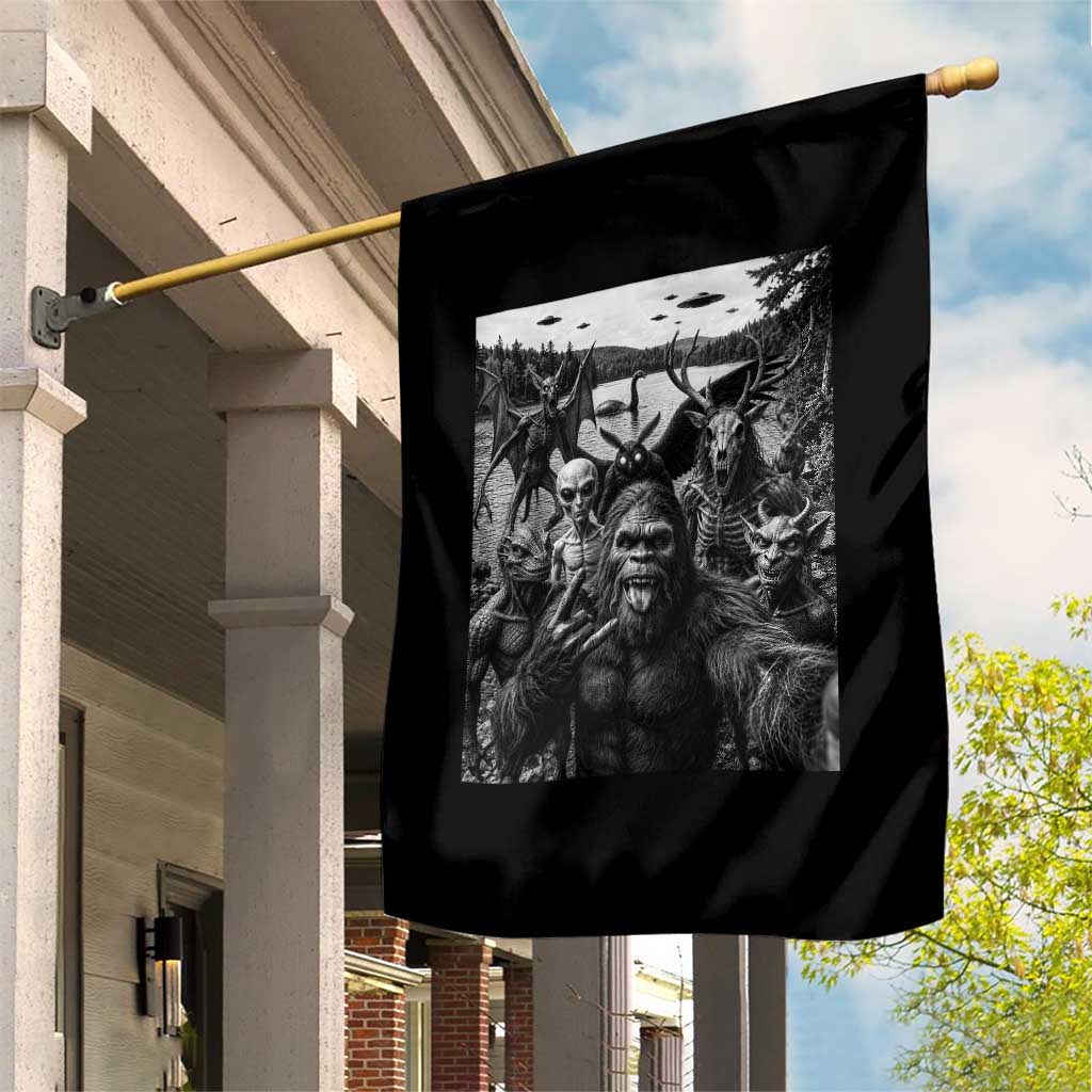 Funny Cryptid Creatures Selfie Garden Flag Bigfoot Alien Cryptozoology Fantasy Mythical Monsters