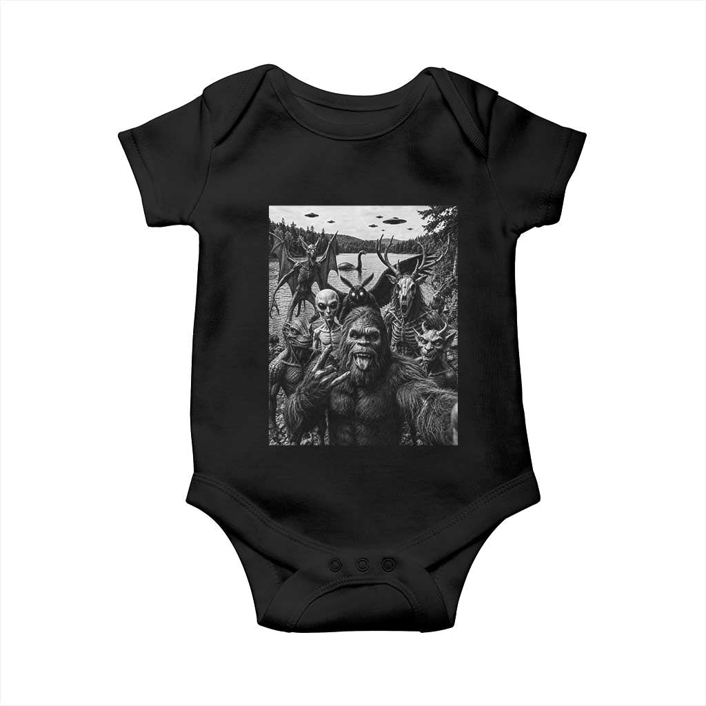 Funny Cryptid Creatures Selfie Baby Onesie Bigfoot Alien Cryptozoology Fantasy Mythical Monsters