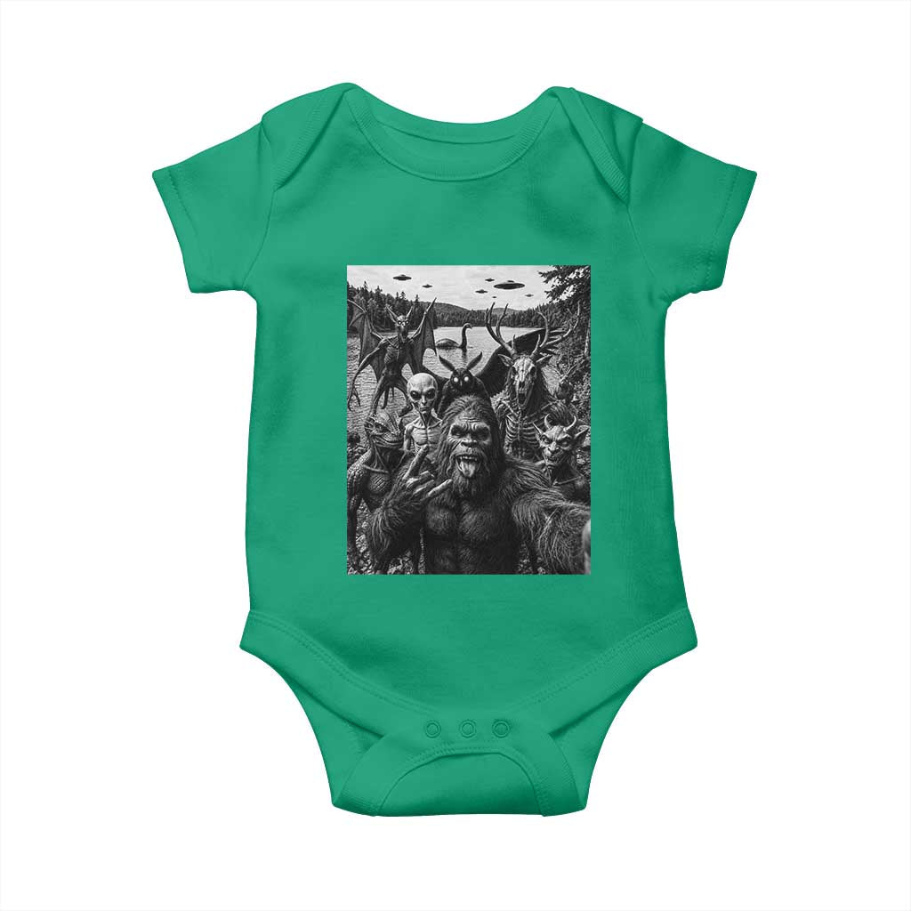Funny Cryptid Creatures Selfie Baby Onesie Bigfoot Alien Cryptozoology Fantasy Mythical Monsters