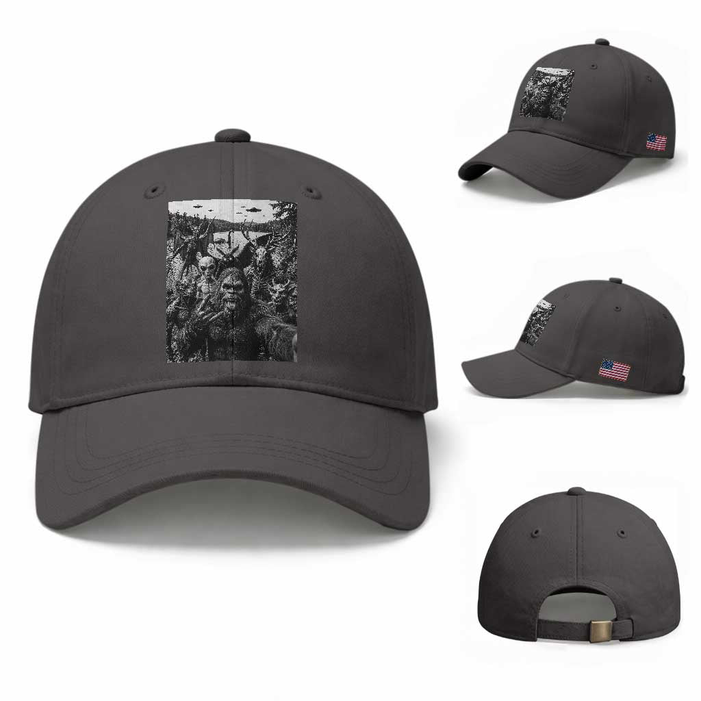 Funny Cryptid Creatures Selfie Baseball Cap Bigfoot Alien Cryptozoology Fantasy Mythical Monsters