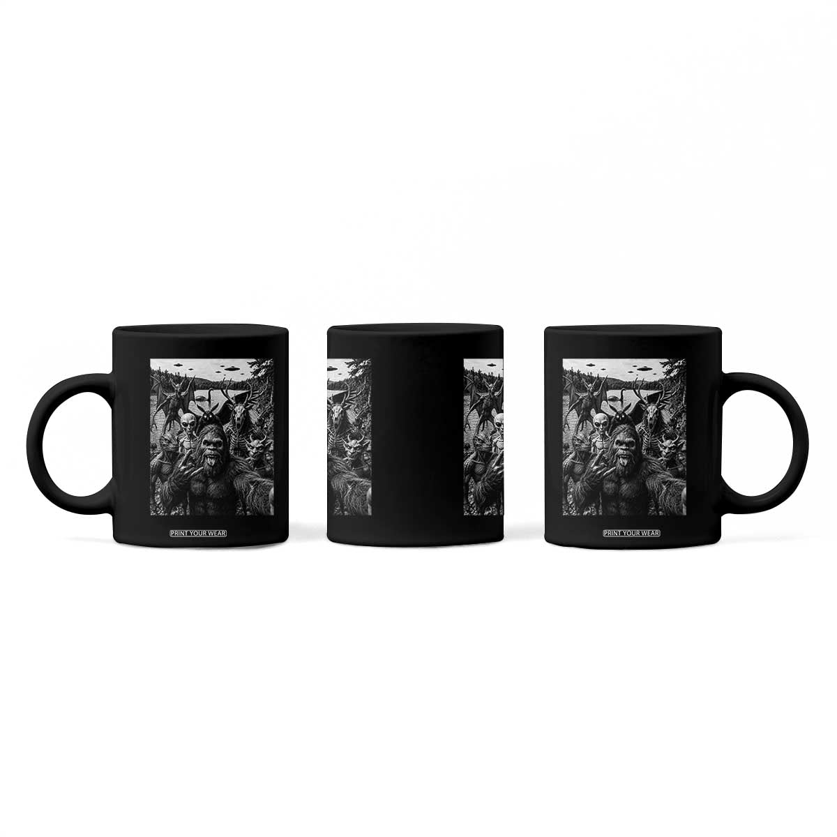 Funny Cryptid Creatures Selfie Coffee Mug Bigfoot Alien Cryptozoology Fantasy Mythical Monsters