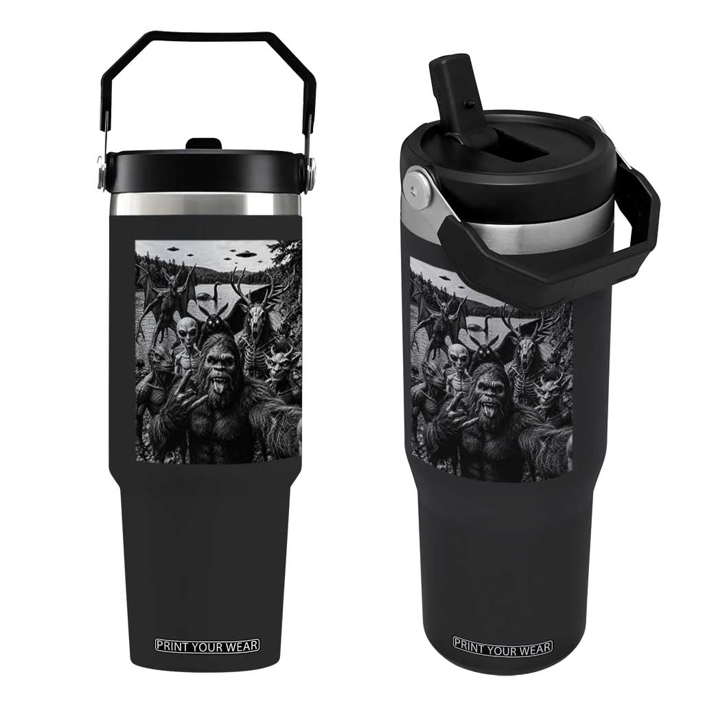 Funny Cryptid Creatures Selfie Flip Straw Tumbler Bigfoot Alien Cryptozoology Fantasy Mythical Monsters