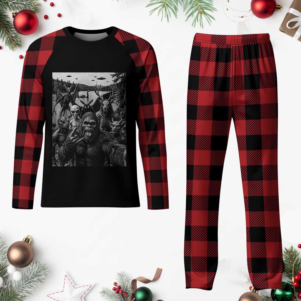Funny Cryptid Creatures Selfie Plaid Pajama Set Bigfoot Alien Cryptozoology Fantasy Mythical Monsters TS11 Buffalo Plaid Print Your Wear