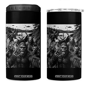 Funny Cryptid Creatures Selfie 4 in 1 Can Cooler Tumbler Bigfoot Alien Cryptozoology Fantasy Mythical Monsters