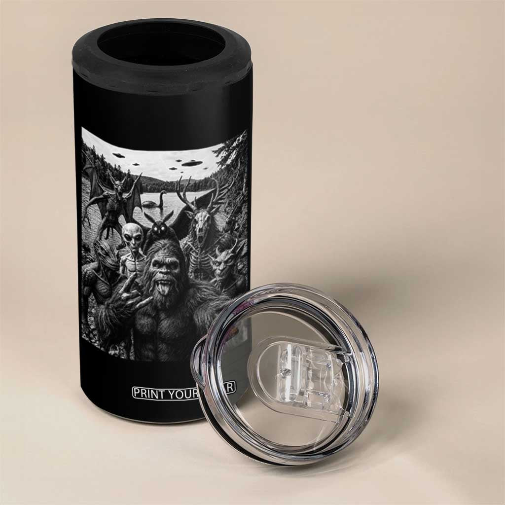 Funny Cryptid Creatures Selfie 4 in 1 Can Cooler Tumbler Bigfoot Alien Cryptozoology Fantasy Mythical Monsters