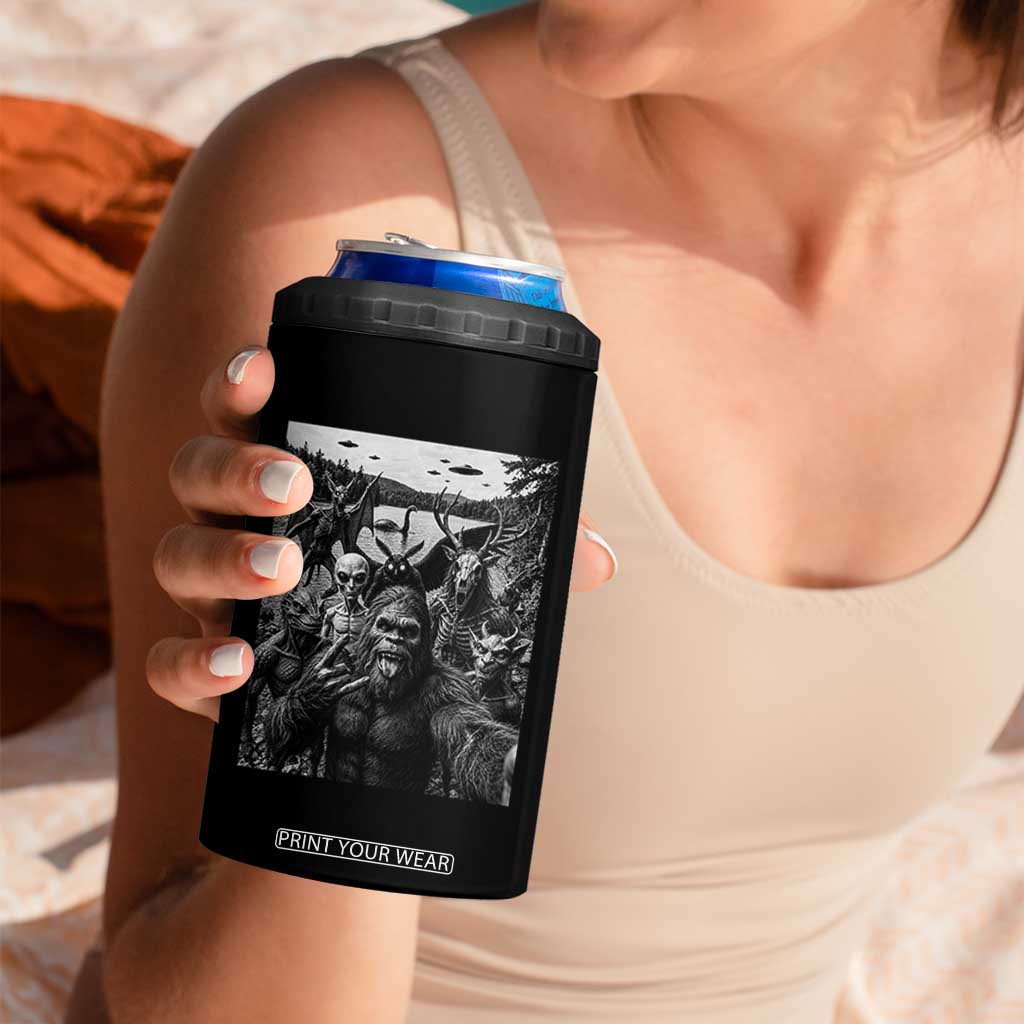 Funny Cryptid Creatures Selfie 4 in 1 Can Cooler Tumbler Bigfoot Alien Cryptozoology Fantasy Mythical Monsters