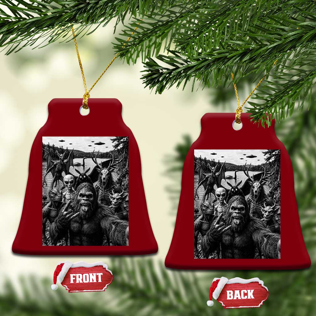 Funny Cryptid Creatures Selfie Ceramic Ornament Bigfoot Alien Cryptozoology Fantasy Mythical Monsters
