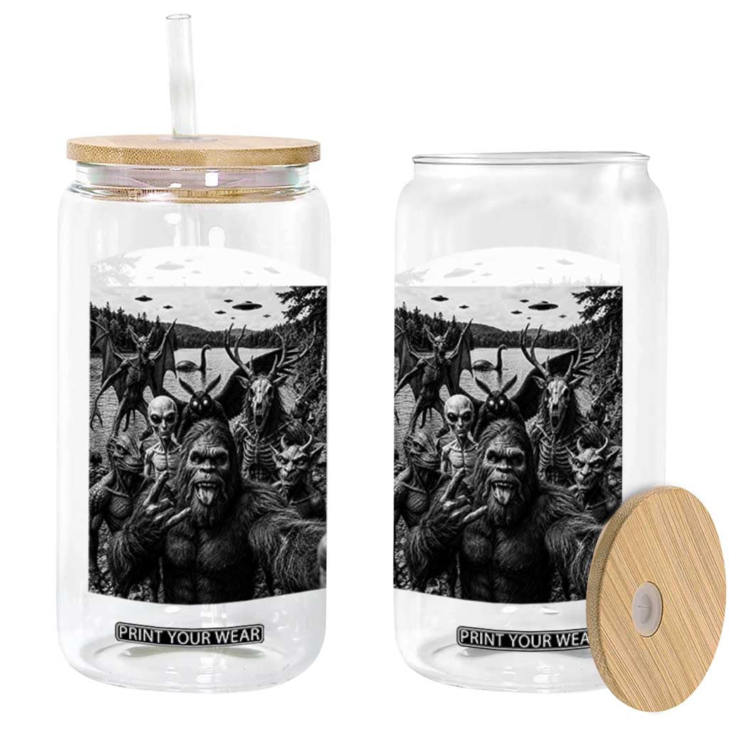 Funny Cryptid Creatures Selfie Glass Can Bigfoot Alien Cryptozoology Fantasy Mythical Monsters